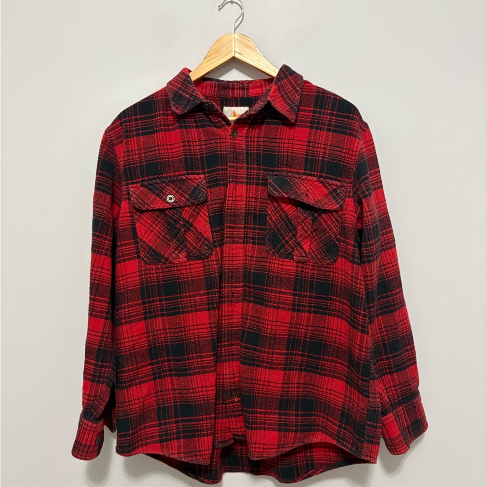 Field & Stream Red and Black Plaid Flannel Shirt Jacket